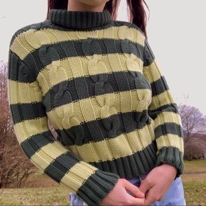 Cable knit striped turtleneck